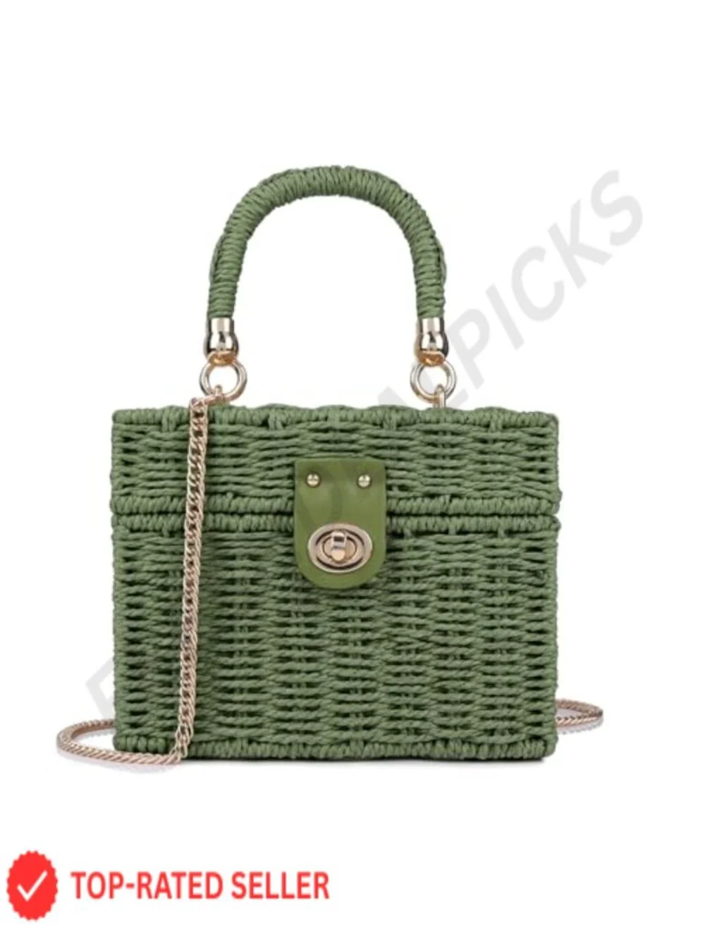 Handwoven Rattan Bag Crossbody Shoulder Straw Beach Tote Satchel with Chain